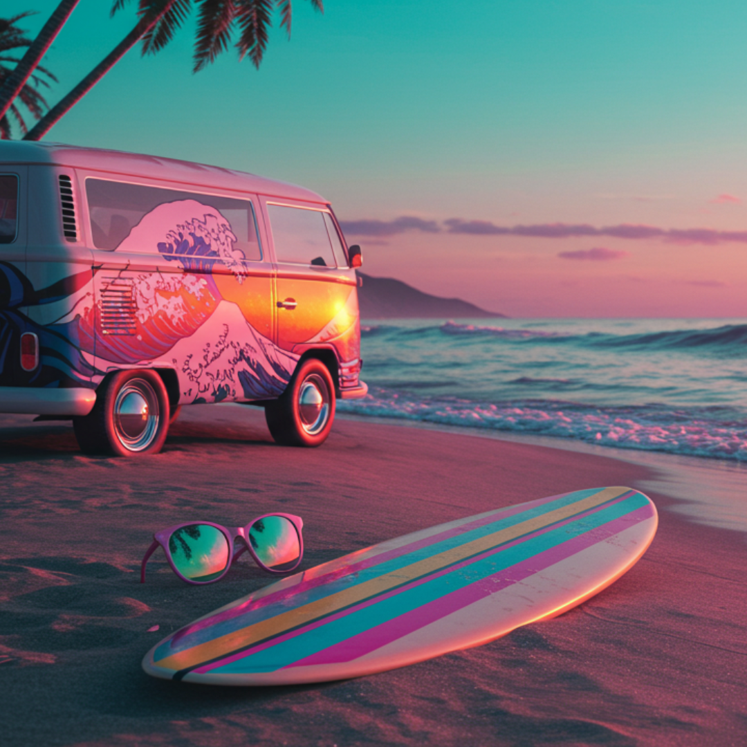 🌺 Wave Funk – Beach vans, bold prints & chill tones